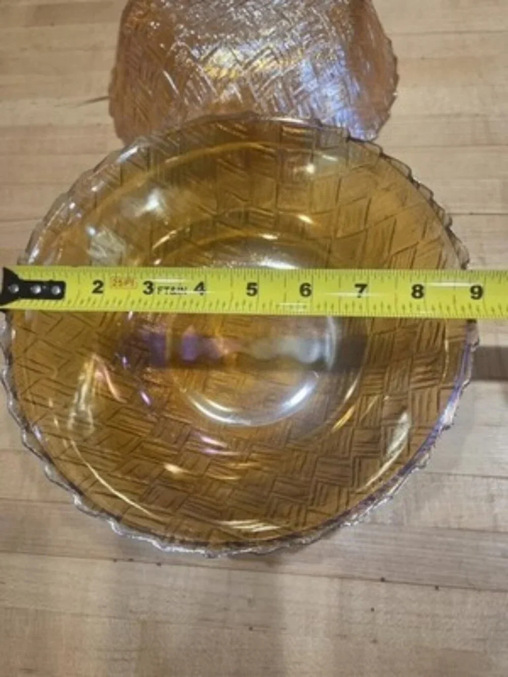 Vintage Indiana Glass Marigold Carnival Glass Basket Weave Nested Bowl Set of 2